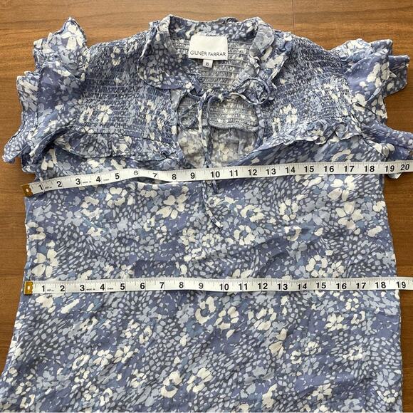 Gilner Farrar | Womens Sienna Top Blouse Blue Meadow Smocked Tie Neck Ruffles XS - Picture 8 of 9
